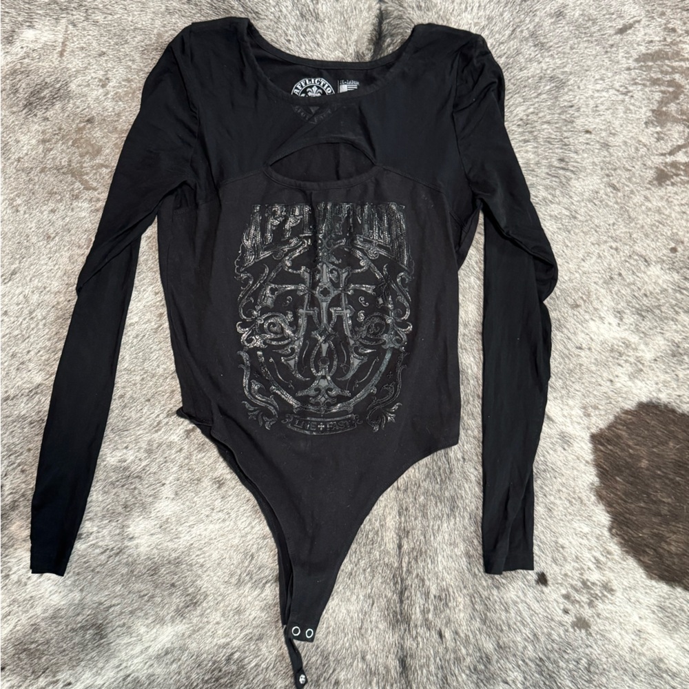 Black Long Sleeve affliction Bodysuit